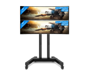 27" 32" 49" Seyyar Tekerlekli + Kavisli   Curved Q Ekran Çalışma Standı 2li Sistem