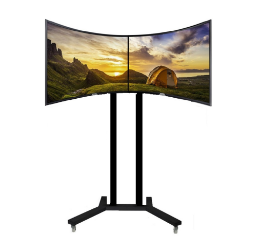 27" 32" 49" Seyyar Tekerlekli + Kavisli   Curved Q Ekran Çalışma Standı 2li Sistem